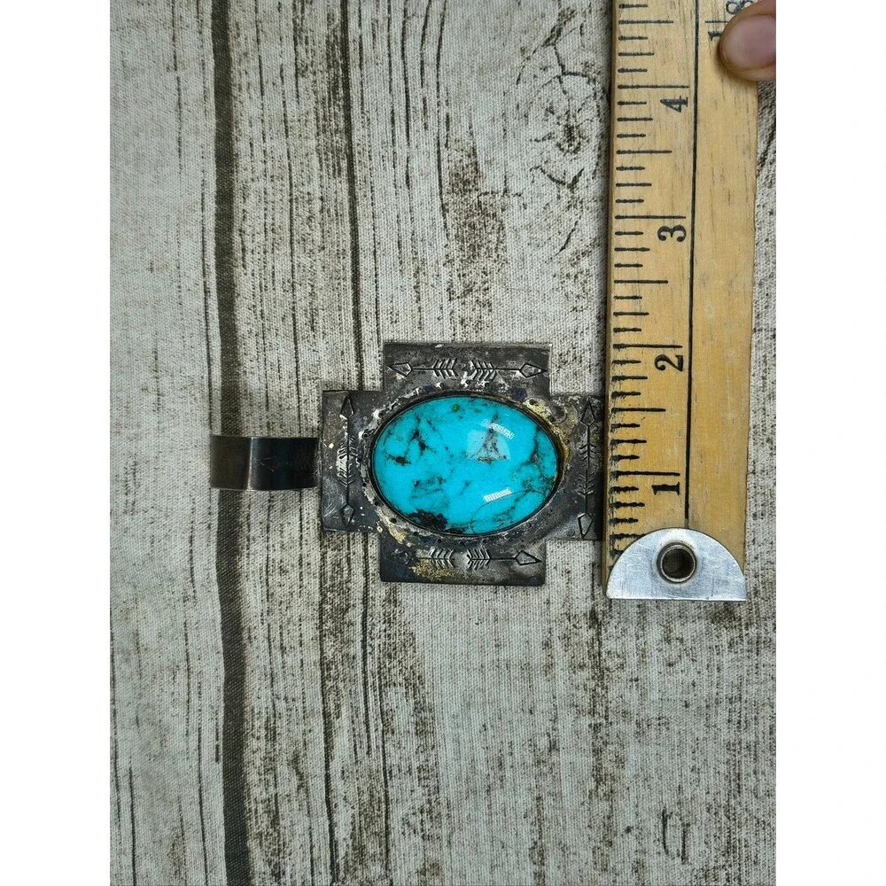 Native American Navajo Silver 925 And Turquoise Large Pendant